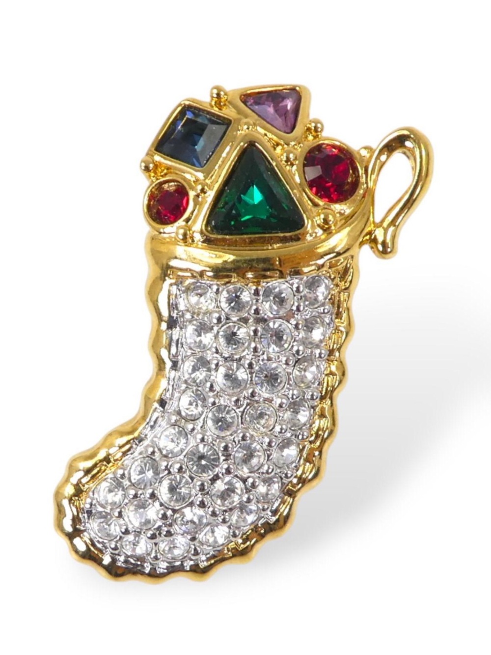 Swarovski Crystal Christmas Stocking Brooch with Multicolor Stones